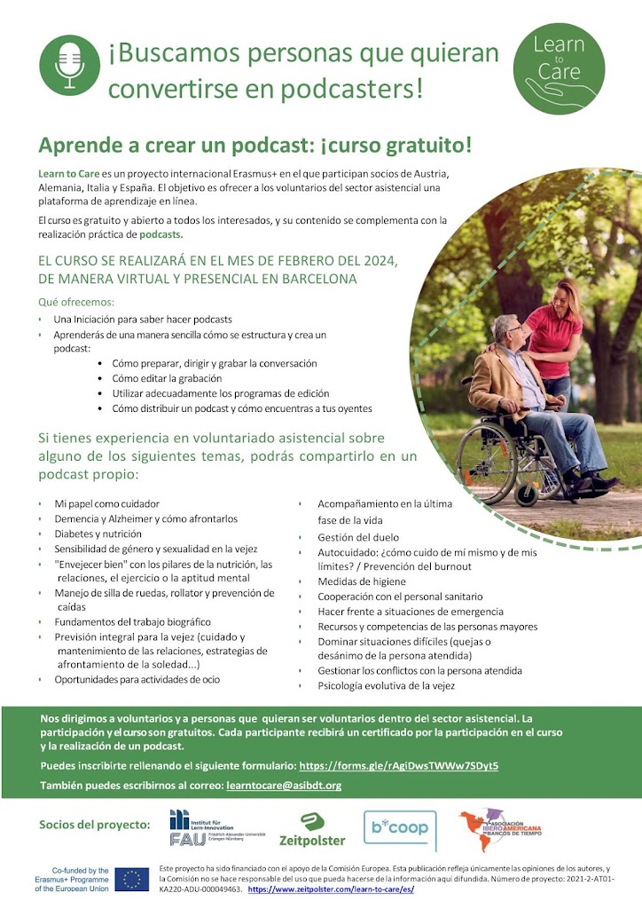 CURSO GRATUITO PARA APRENDER A HACER PODCASTS, FEBRERO 2024 – LEARN TO CARE