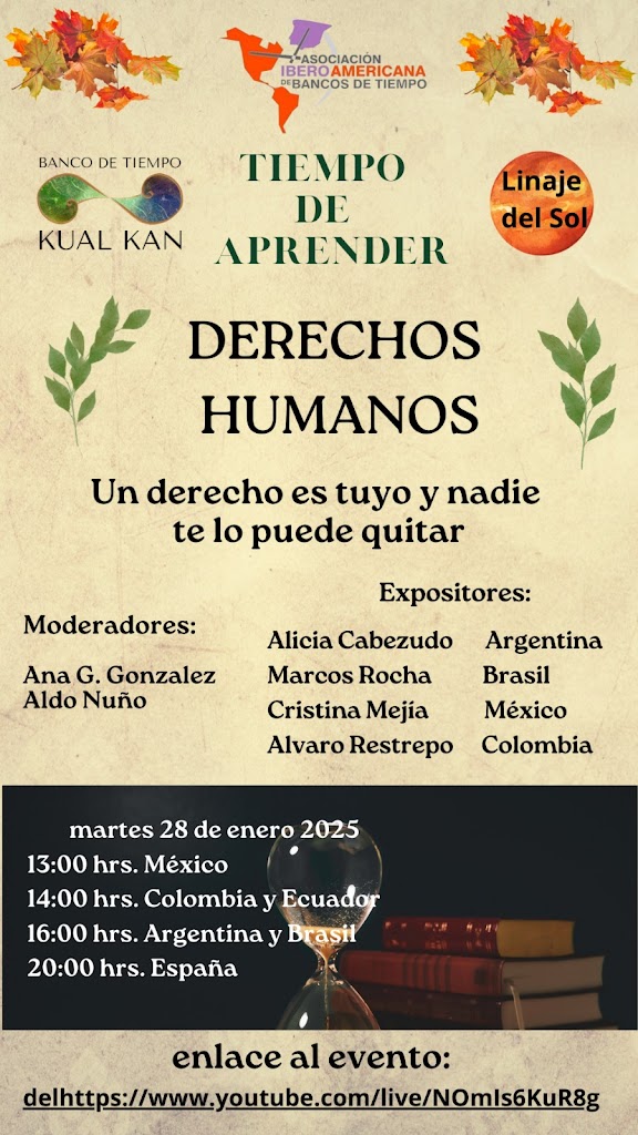 2ª CONFERENCIA VIRTUAL DEL CICLO “TIEMPO DE APRENDER” SOBRE DERECHOS HUMANOS, MARTES 28 DE ENERO
